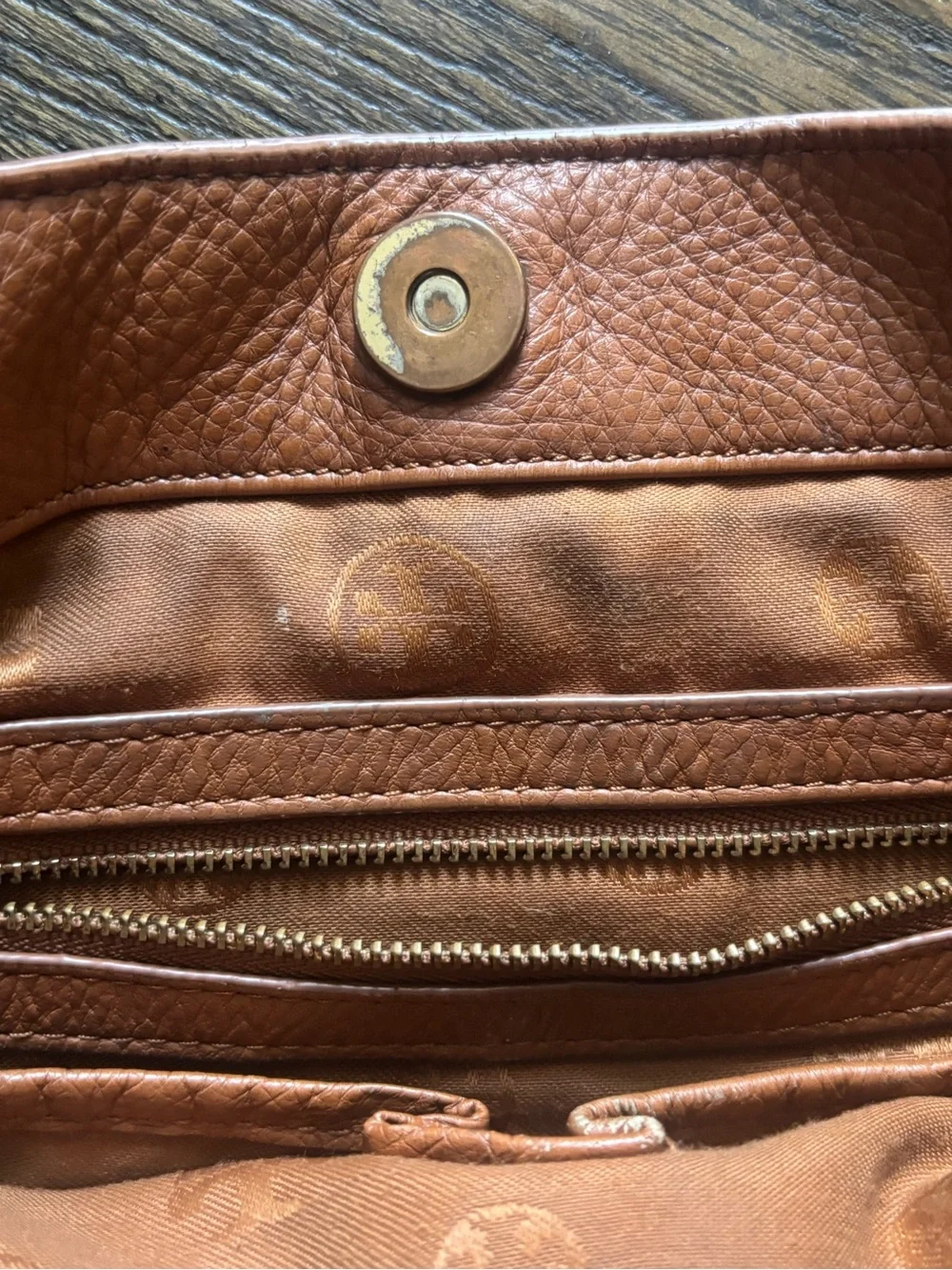 Tory Burch Brown Leather Shoulder Crossbody with Embossed Logo